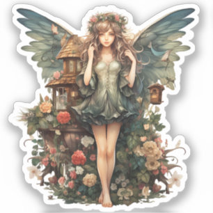 Schattige Fairy Meisje in Bloementuin Sticker