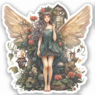 Schattige Fairy Meisje in Bloementuin Sticker