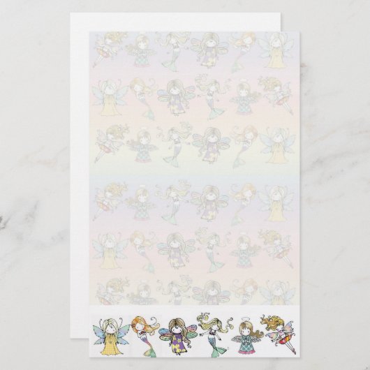 Schattige Fairy Mermaid Angel Briefpapier (Voorkant / Achterkant)