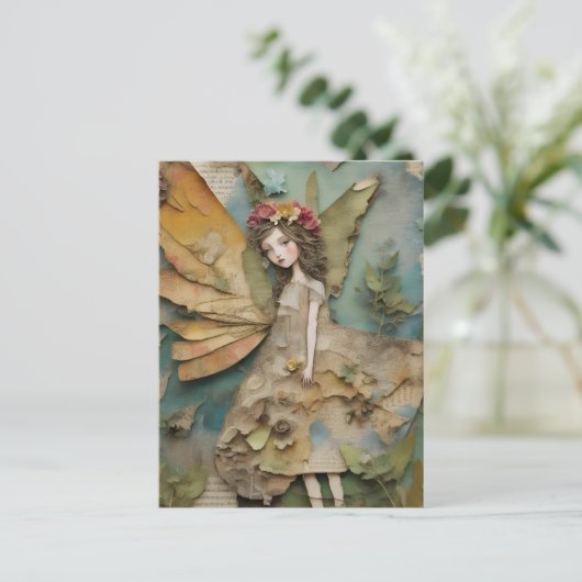 Schattige Fairy Mixed Media Collage Briefkaart (Staand voorkant)