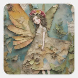 Schattige Fairy Mixed Media Collage Vierkante Sticker