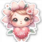Schattige Fairy Roze Hart Liefde Valentijnsdag Sticker (Voorkant)
