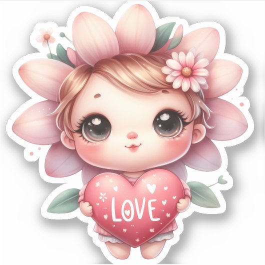 Schattige Fairy Roze Hart Liefde Valentijnsdag Sticker (Voorkant)