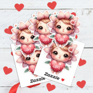 Schattige Fairy Roze Hart Liefde Valentijnsdag Sticker