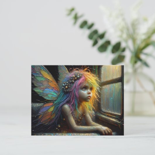 Schattige Fairy Verveeld op een Trein Briefkaart (Staand voorkant)