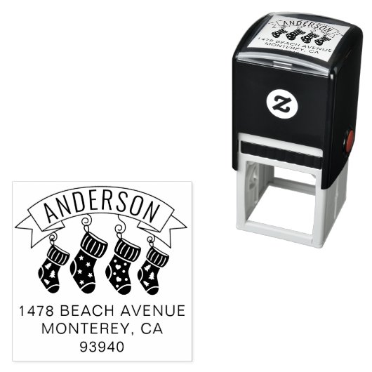 Schattige Familie Kerstmis Adres Kous Stuffer Zelfinktende Stempel (In situ)