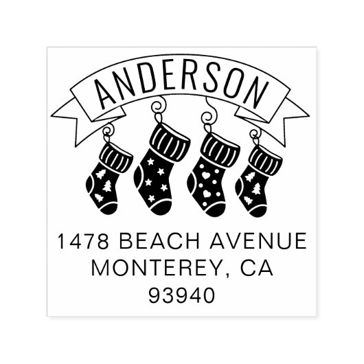 Schattige Familie Kerstmis Adres Kous Stuffer Zelfinktende Stempel (Design)
