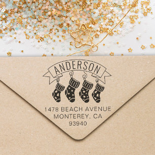 Schattige Familie Kerstmis Adres Kous Stuffer Zelfinktende Stempel