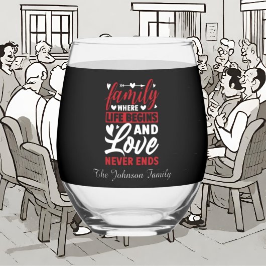 Schattige Familie liefde voeg naam en datum toe Wijnglas Zonder Voet