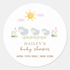 Schattige Familie Schaap Bloementuin Baby shower Ronde Sticker