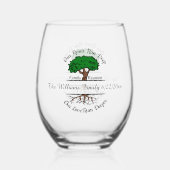 Schattige Familieroots voeg naamdatum toe Wijnglas Zonder Voet (Voorkant)
