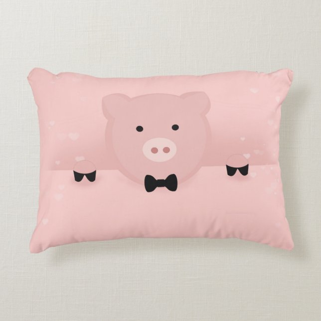 Schattige Fancy Roze Varken met Boog Stropdas Accent Kussen (Voorkant)