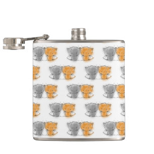 Schattige Fantasie Kittens Oranje en Grijs Heupfles