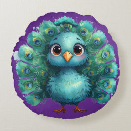 Schattige fantasie whimische blauwe pauw rond kussen