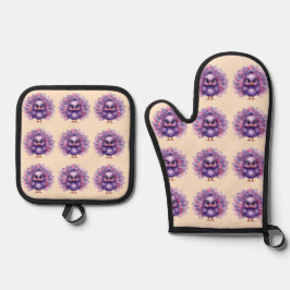 Schattige Fantasie Whimsical Lilac Pauw Ovenwant & Pannenlap Set