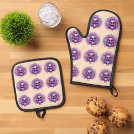 Schattige Fantasie Whimsical Lilac Pauw  Ovenwant & Pannenlap Set