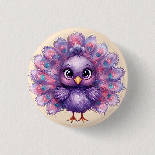 Schattige Fantasie Whimsical Lilac Pauw  Ronde Button 3,2 Cm