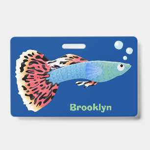 Schattige fantasierijke guppy tropische vis cartoo badge