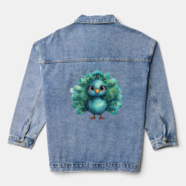 Schattige fantasievolle blauwe pauw denim jacket