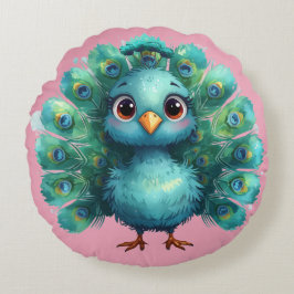 Schattige fantasievolle blauwe pauw rond kussen