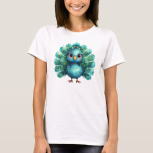 Schattige fantasievolle blauwe pauw t-shirt