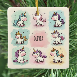 Schattige Fantasievolle Eenhoorn Doodles Keramisch Ornament