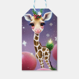 Schattige Fantasy Baby Giraffe met Holly Cadeaulabel