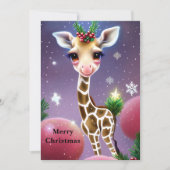 Schattige Fantasy Baby Giraffe met Holly Feestdagenkaart (Voorkant)