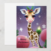 Schattige Fantasy Baby Giraffe met Holly Feestdagenkaart (Voorkant / Achterkant)
