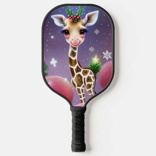 Schattige Fantasy Baby Giraffe met Holly Pickleball Paddle (Voorkant)