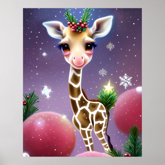 Schattige Fantasy Baby Giraffe met Holly Poster (Voorkant)