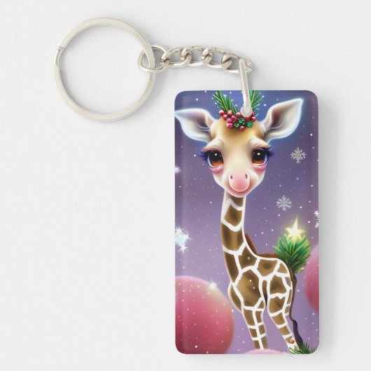 Schattige Fantasy Baby Giraffe met Holly Sleutelhanger (Voorkant)