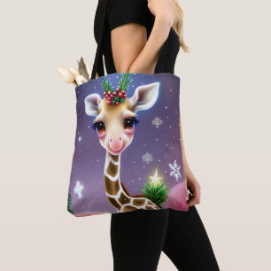 Schattige Fantasy Baby Giraffe met Holly Tote Bag
