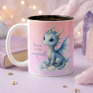 Schattige Fantasy Draak Geboren om Magisch te Zi Tweekleurige Koffiemok