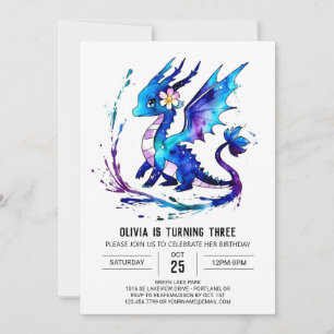 Schattige Fantasy Dragon Digitaal Meisje Verjaarda Kaart