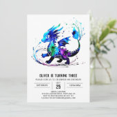 Schattige Fantasy Dragon Digital Boy Verjaardag Kaart (Staand voorkant)