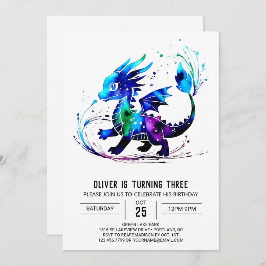 Schattige Fantasy Dragon Digital Boy Verjaardag Kaart (Voorkant / Achterkant)
