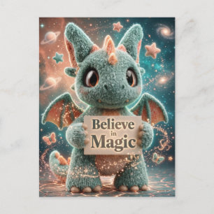 Schattige Fantasy Drakenknuffel met 'Geloof in Mag Briefkaart