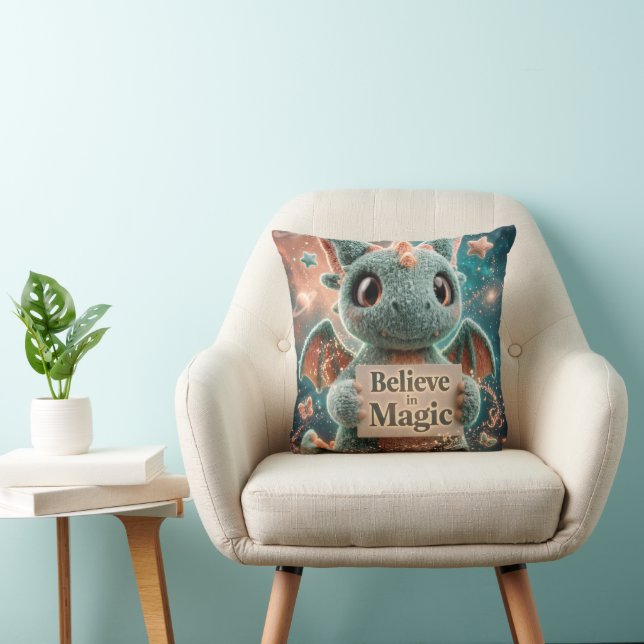 Schattige Fantasy Drakenknuffel met 'Geloof in Mag Kussen (Stoel)