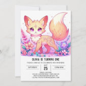 Schattige Fantasy Fox 1e verjaardag Kaart (Voorkant)