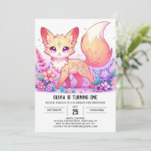 Schattige Fantasy Fox 1e verjaardag Kaart (Staand voorkant)