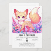 Schattige Fantasy Fox 1e verjaardag Kaart (Voorkant / Achterkant)