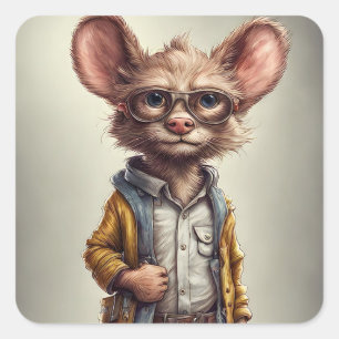Schattige Fantasy Muis-achtige Creature Shorts Jas Vierkante Sticker