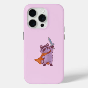 Schattige Fantasy Wasbeer Krijger met Zwaard en Ca iPhone 15 Pro Case