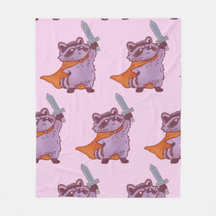 Schattige Fantasy Wasbeer Krijger met Zwaard en Ca Fleece Deken