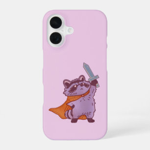 Schattige Fantasy Wasbeer Krijger met Zwaard en Ca iPhone 16 Hoesje