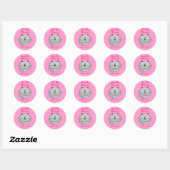Schattige Fat Cat Pink Gepersonaliseerde Kinder Bo Ronde Sticker (Vel)