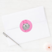 Schattige Fat Cat Pink Gepersonaliseerde Kinder Bo Ronde Sticker (Envelop)