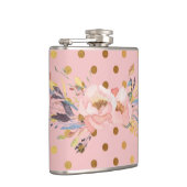 Schattige Faux Gold Polka Dots Flowers Heupfles (Rechts)