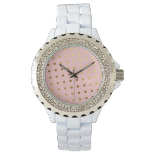 Schattige Faux Gold Polka Dots Flowers Horloge